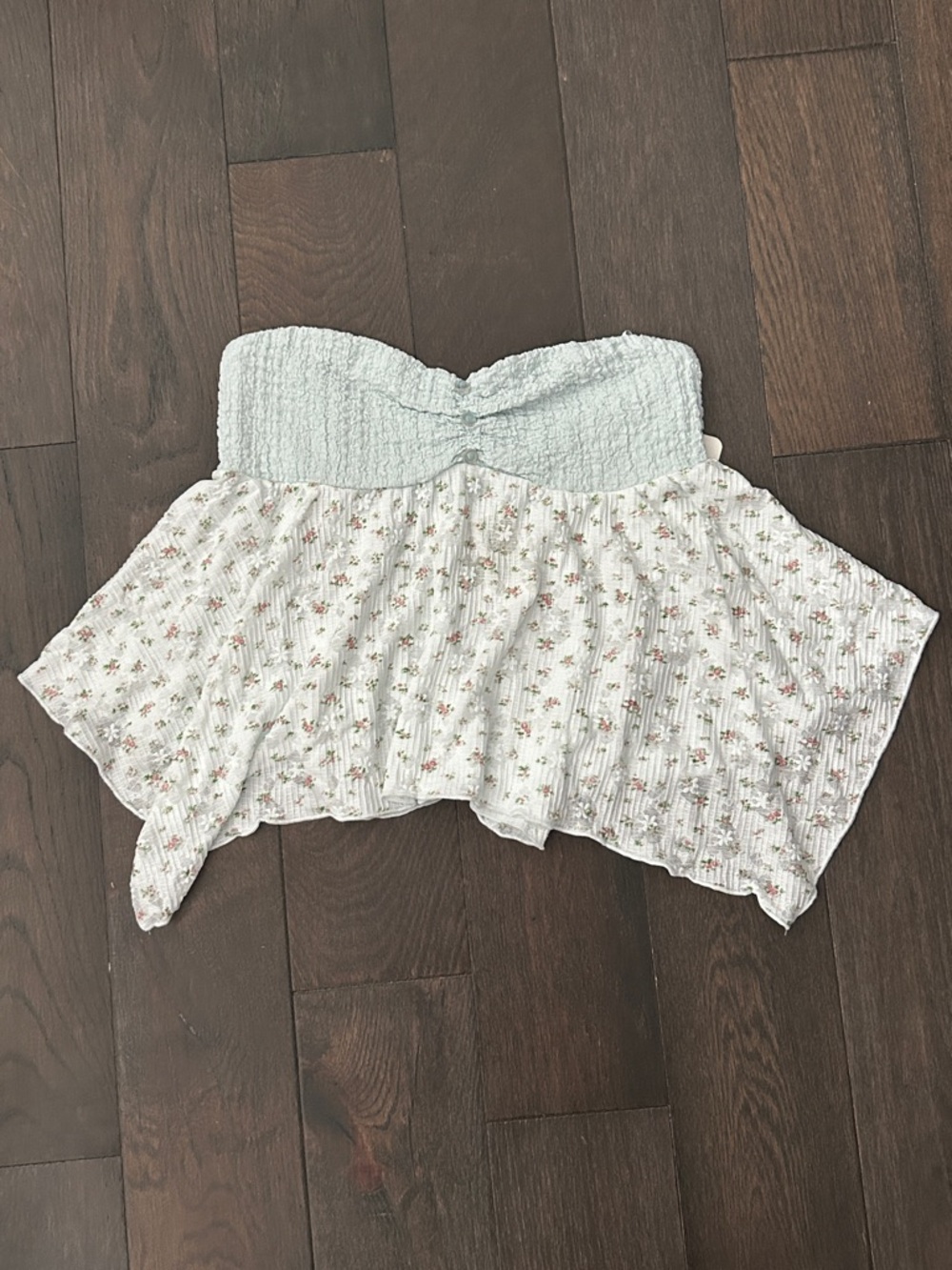 Pastel Blue Floral strapless top